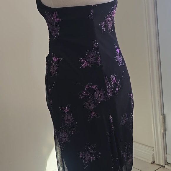 Vintage Jessica Elegant Black and Purple Floral Halter Dress - Picture 9 of 12